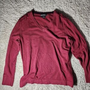 Eddie Bauer Red V-Neck Sweater Knit Classic
